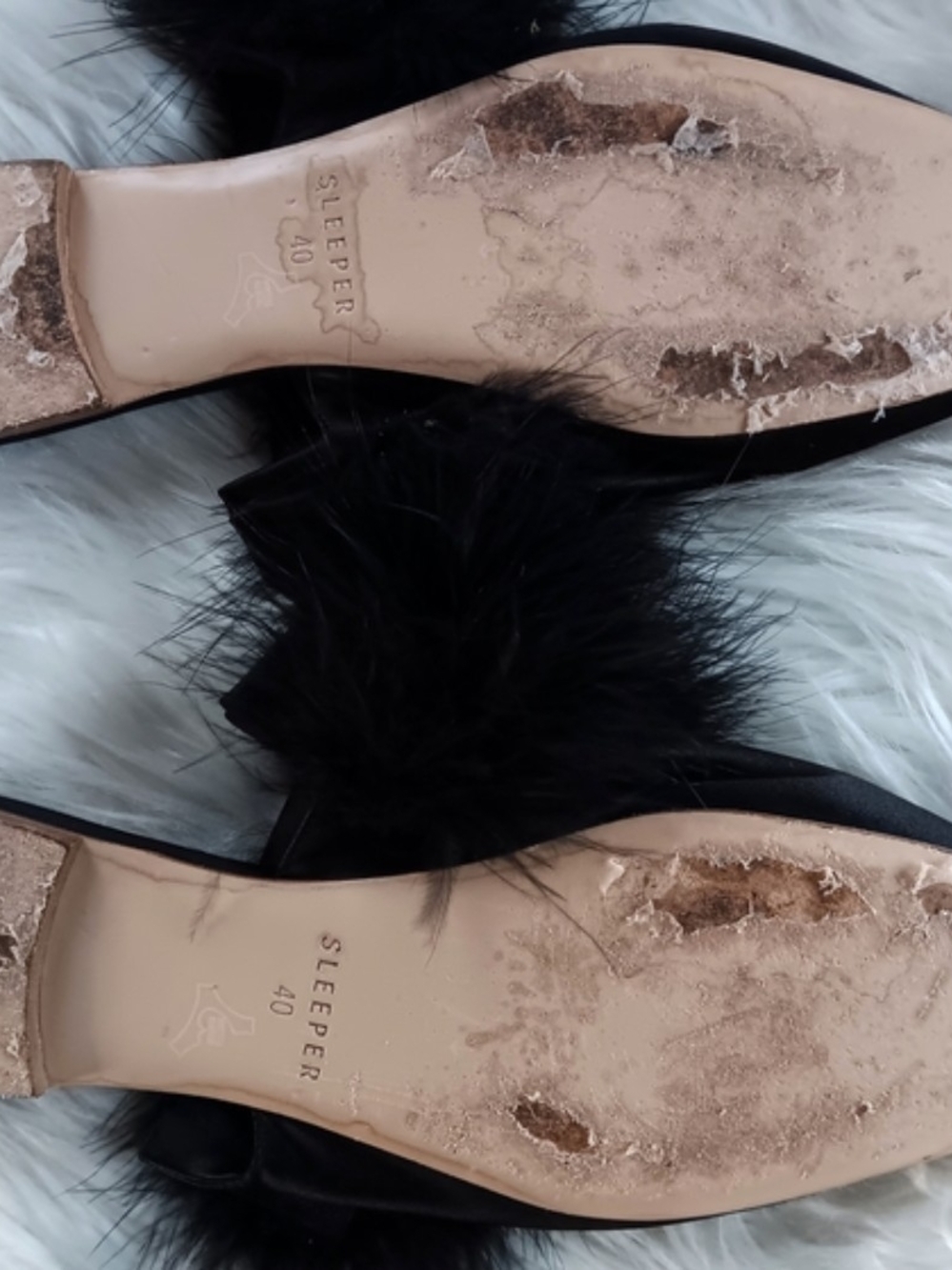 Sleeper Black Silk Satin Manon Feather Trim Slippers Size EU 40 US 10 UK 7.5 - Picture 7 of 9